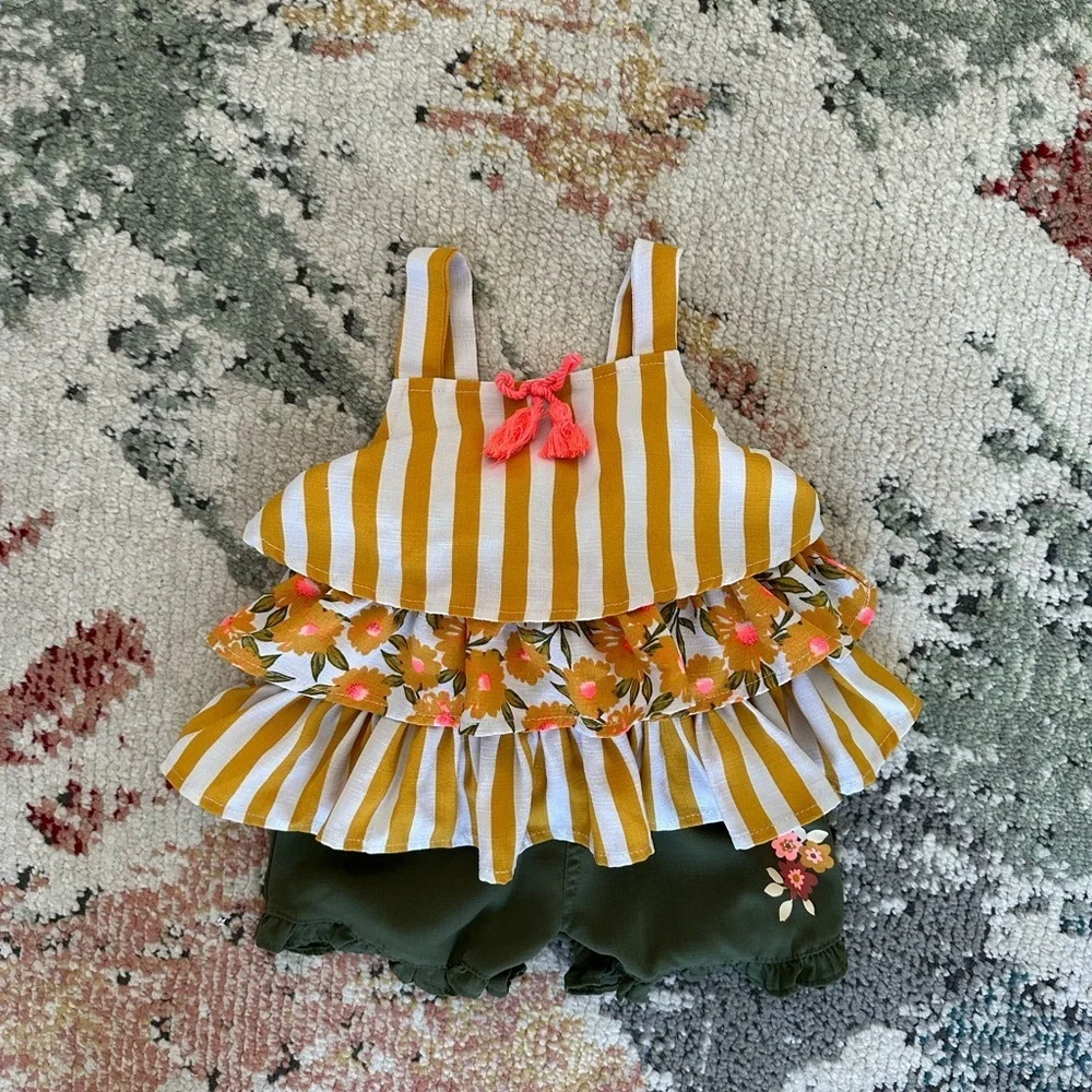 Daisy Fuentes Bohemian Ruffle Flowy Blouse + Ruffle Shorts 18 M Baby Girl